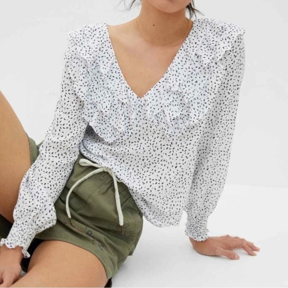 Hutch Anthropology Ruffled V-Neck long sleeve Blouse small